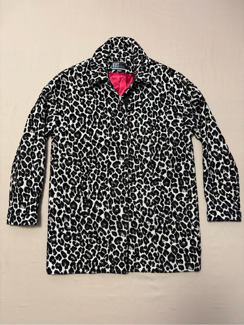 Kut from the Kloth Black & White Leopard Print Coat with Pink Lining Size XS